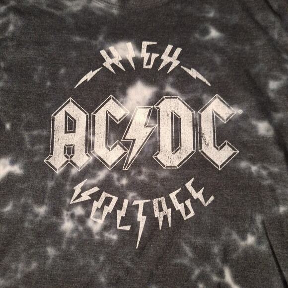 AC/DC High Voltage Graphic Gray Tie Dye T-Shirt Size Medium Black White - Picture 2 of 9